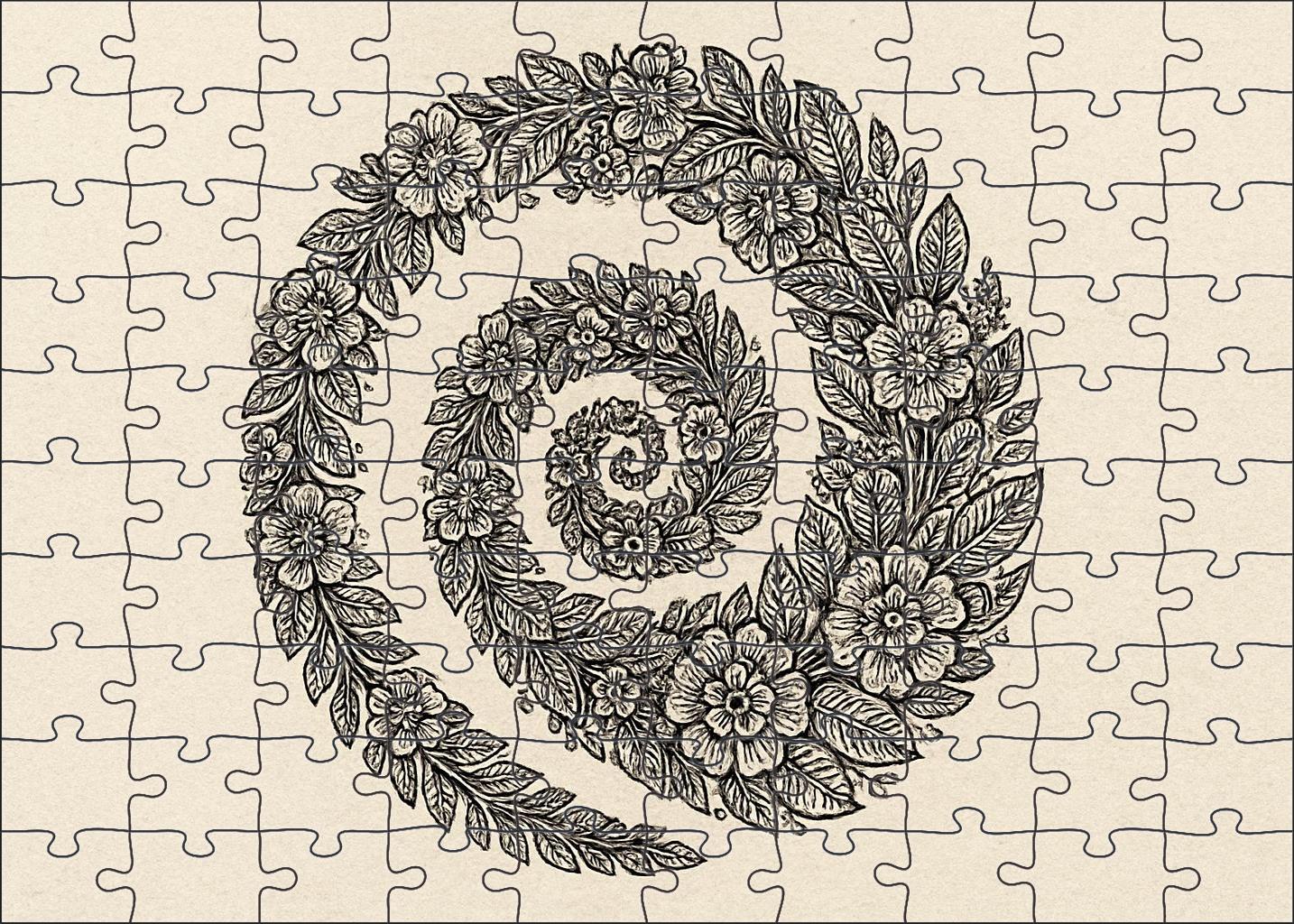 Dynamic Floral Spiral Continuous Ink Line Drawing With Patterned Textures Family Puzzles