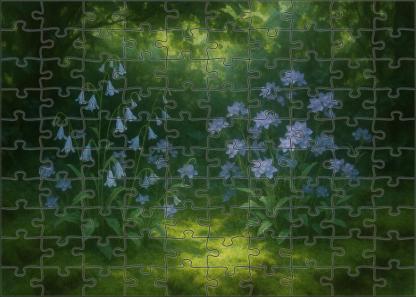 Mist Garden Niche Soft Blue And Lavender Blooms Nestled In Mossy Ground Cover Puzzle For Kids
