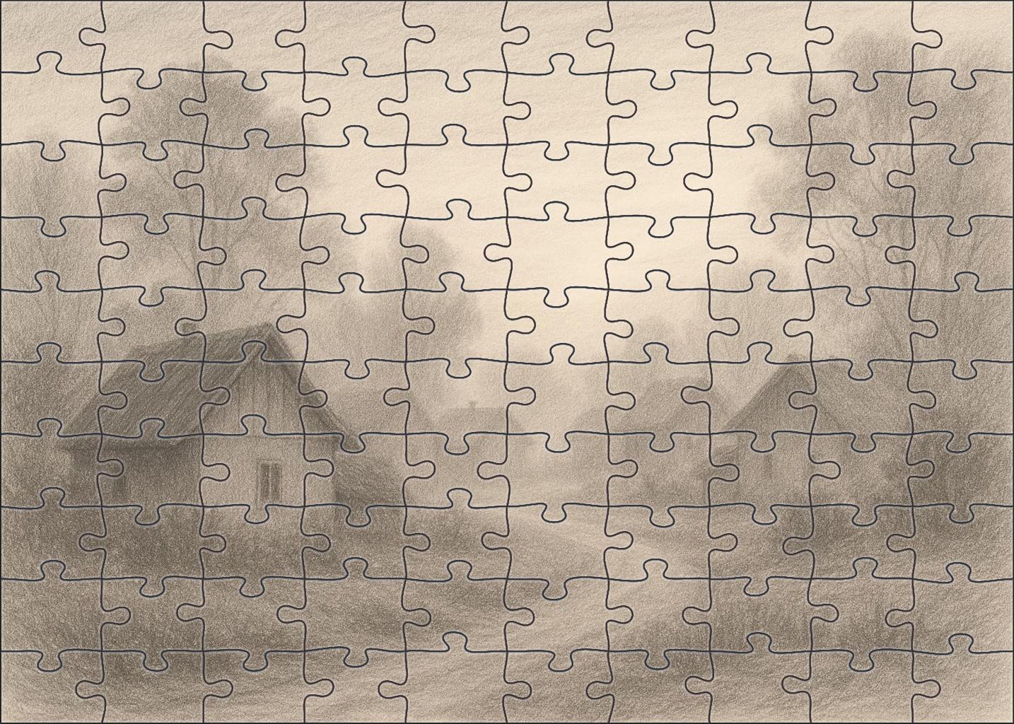 Quiet Village Dawn Soft Pencil Sketch Of Countryside Homes 20 Piece Puzzle