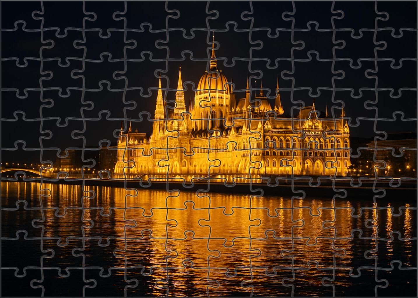 Budapest Danube Skyline Historic Palaces And Parliament Building Illuminated Along The River Easy Puzzles