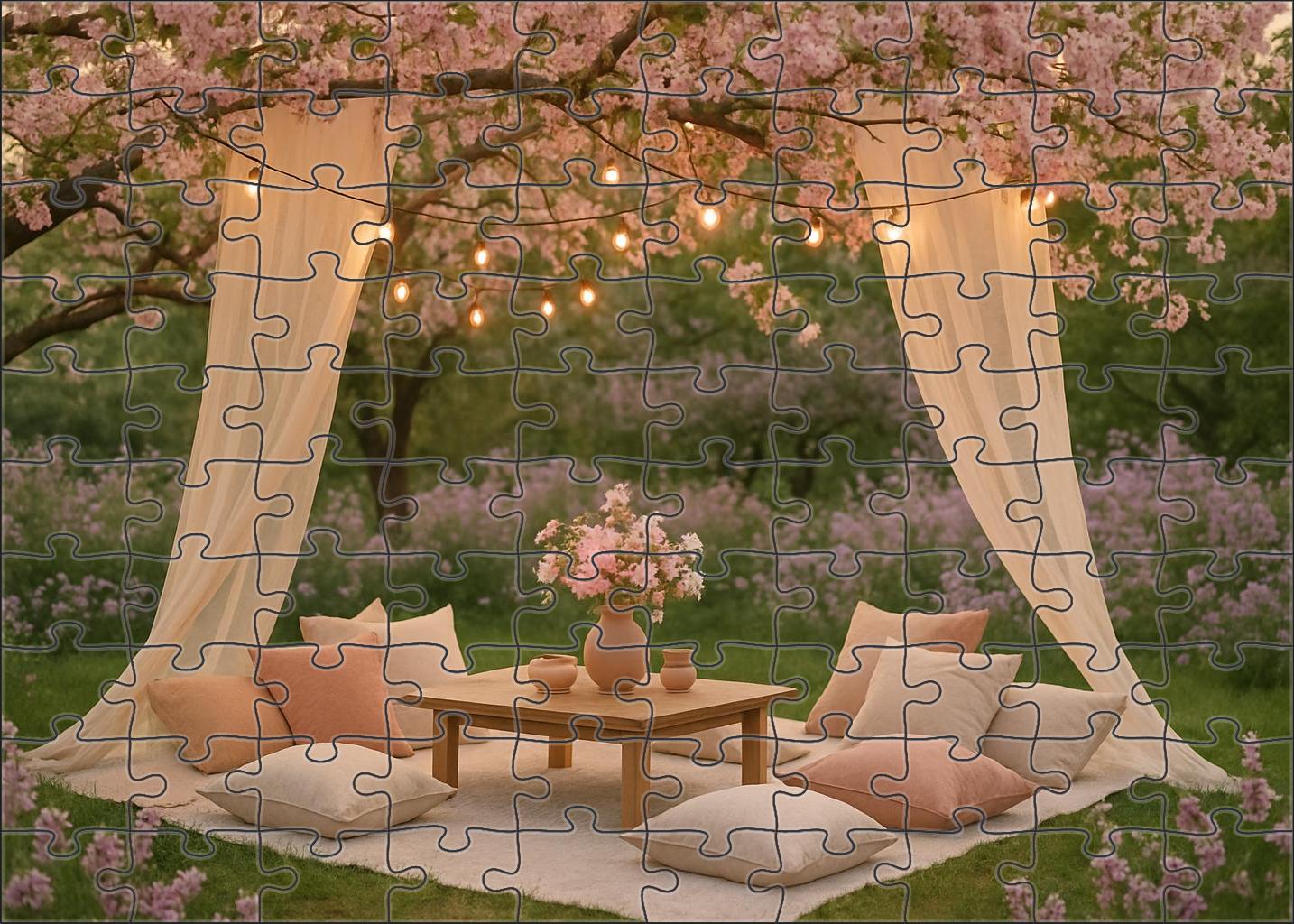 Blossom Canopy Soiree Draped Fabrics And Pastel Florals Puzzle Fun