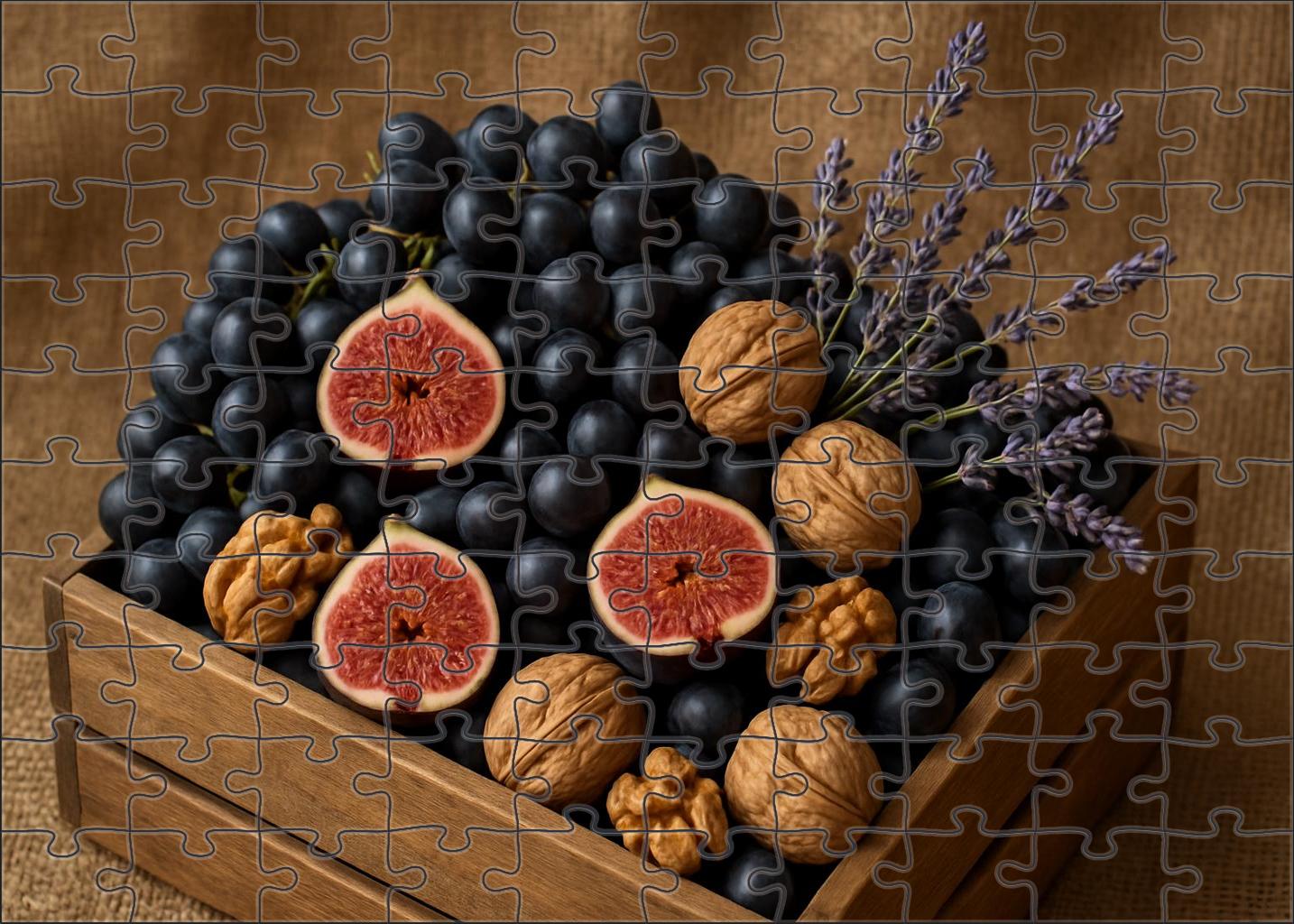 Handpicked Vineyard Crate Grapes Figs And Walnuts Ensemble 100 Piece Puzzle