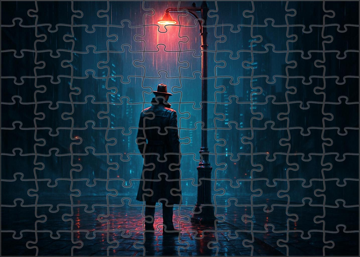 Synthwave Noir Detective Moody Mystery In Neon City Streets 20 Piece Puzzle