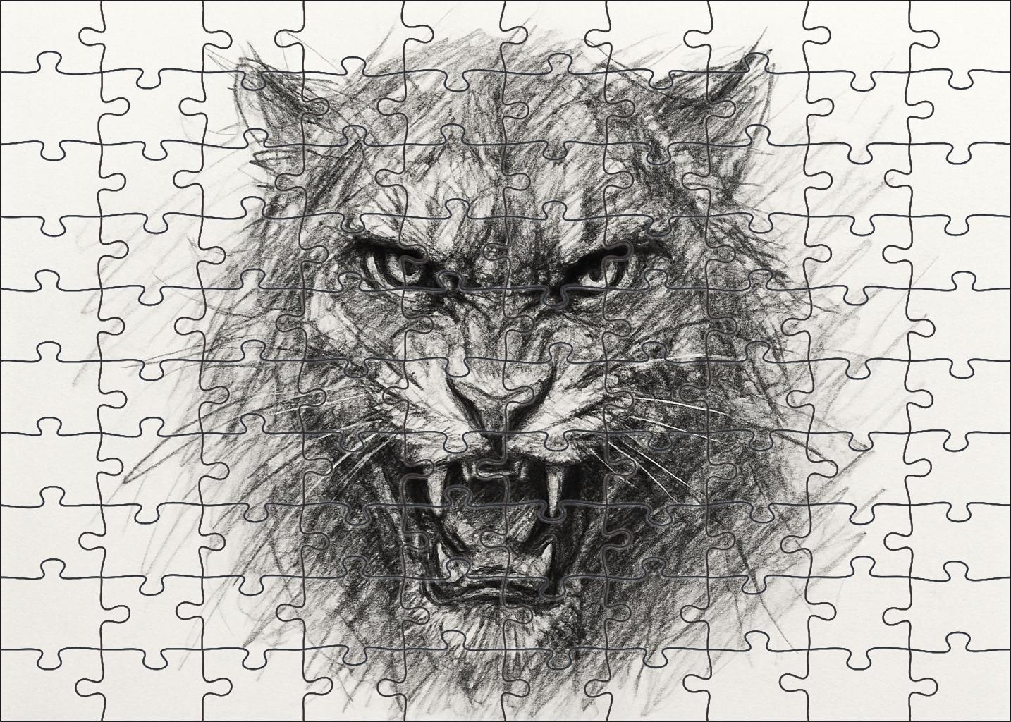 Expressive Animal Portrait Sketch Rough Pencil Lines Conveying Emotion Puzzle For Kids