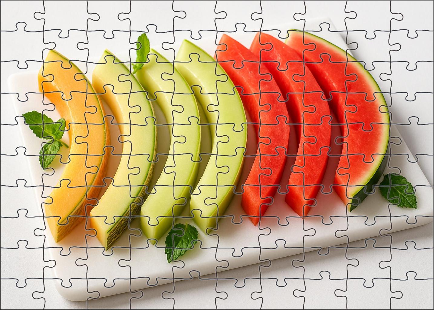Melon Medley Delight Curved Slices Of Cantaloupe Honeydew And Watermelon Mini Puzzle