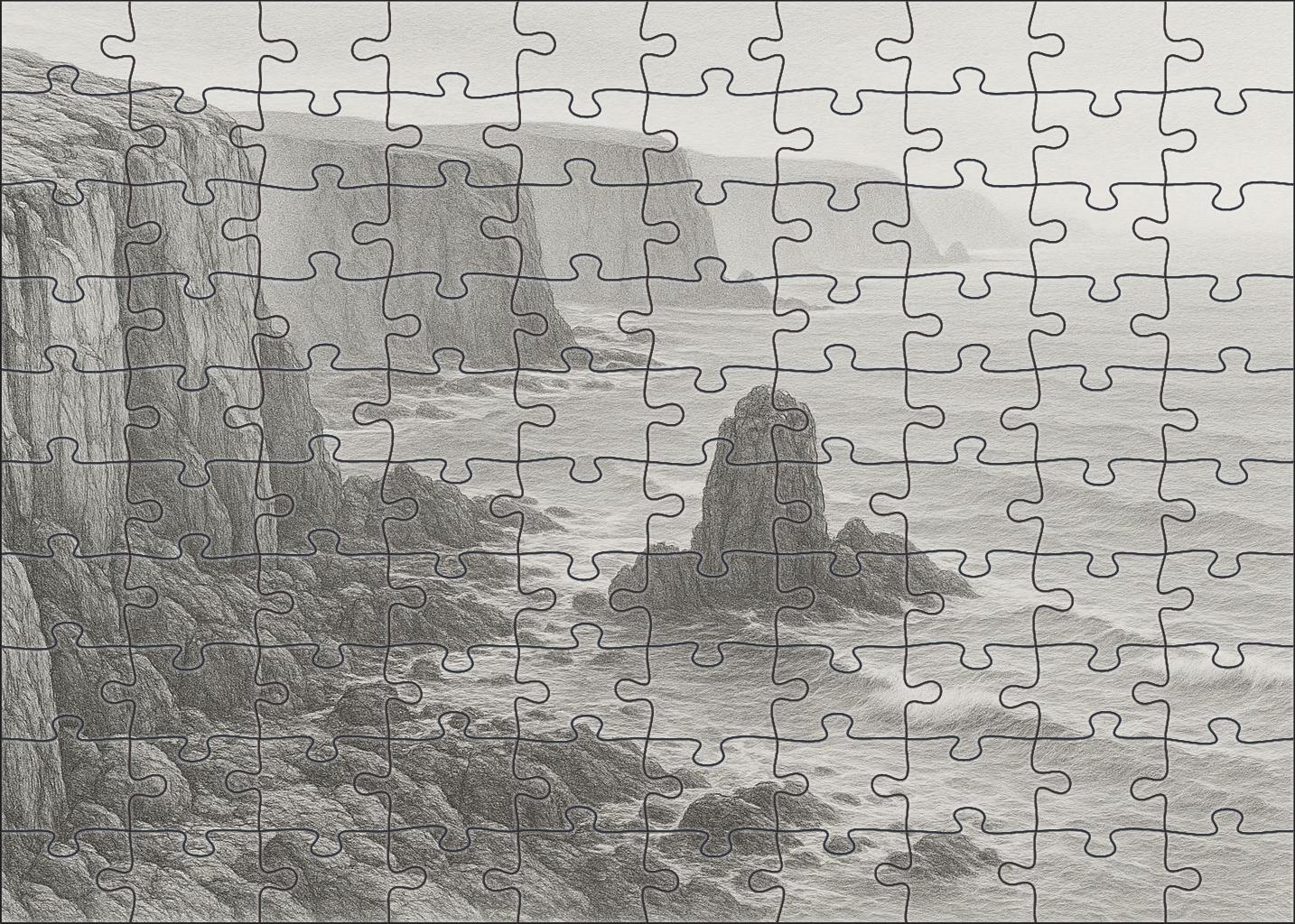 Seaside Cliffs Panorama Soft Pencil Rendering With Atmospheric Depth And Textured Surfaces 1000 Piece Puzzle