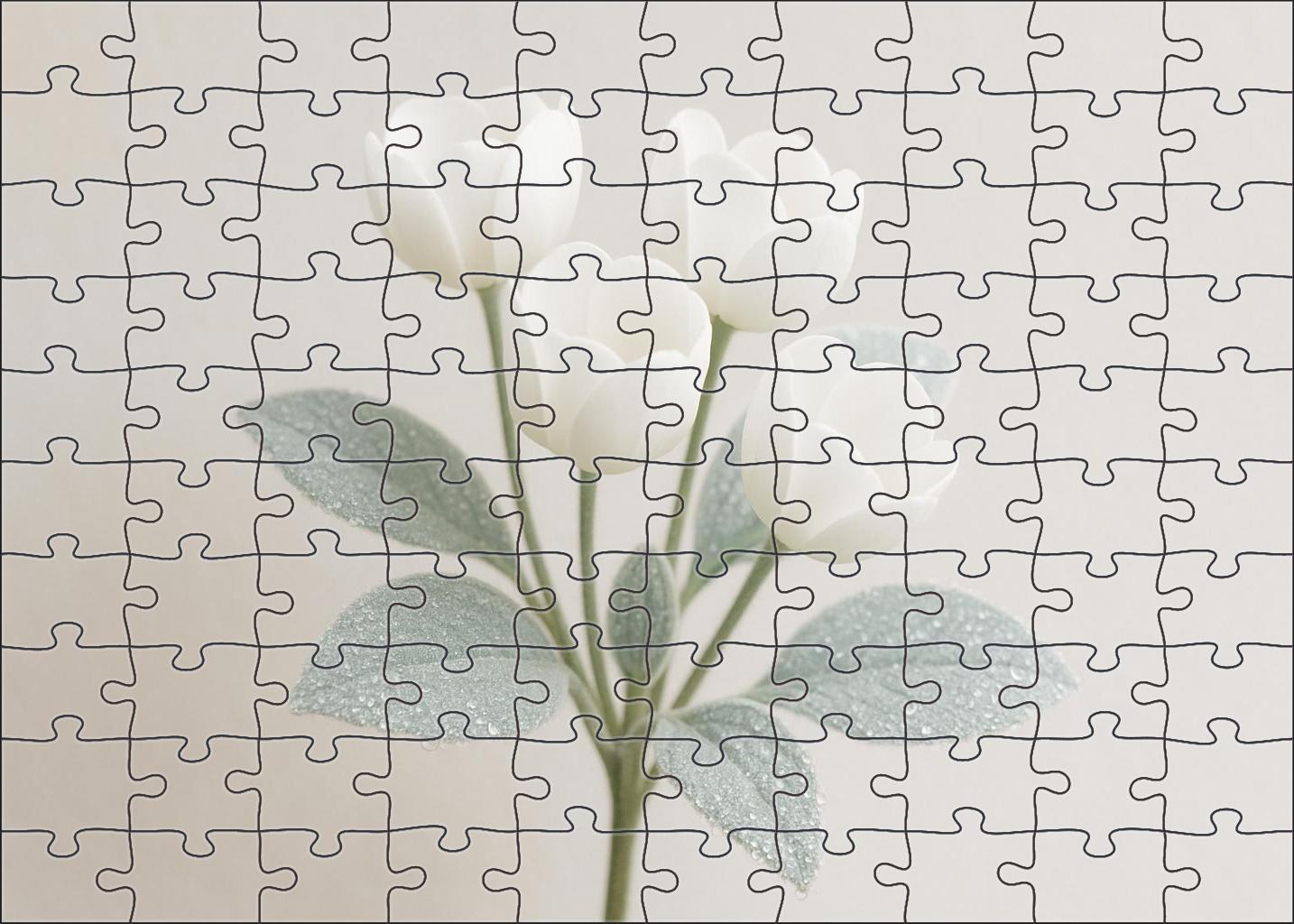 Frost-kissed Woodland Arrangement White Cup-shaped Blooms With Silver-leaved Accents 50 Piece Puzzle