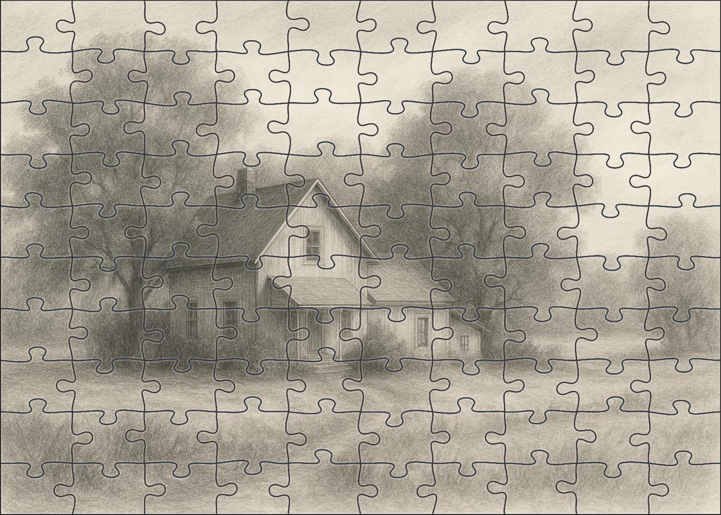 Quiet Countryside Homestead Soft Graphite Sketch With Subtle Tonal Layers Large Format Puzzle