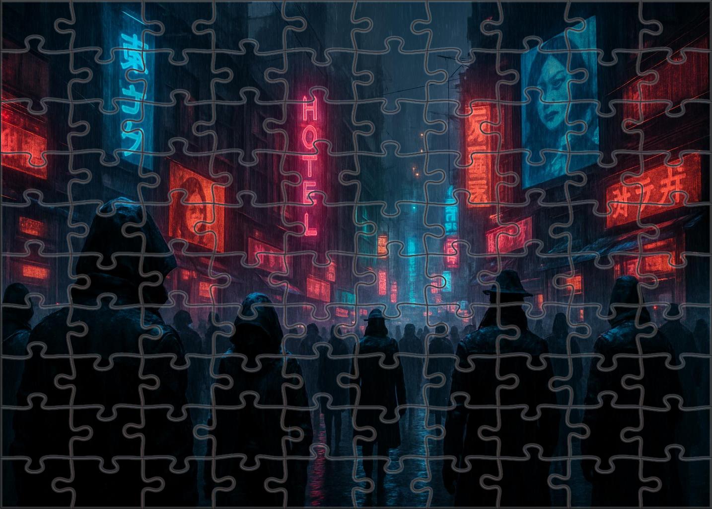 Dystopian Tech Noir Urban Decay With Cybernetic Edge Premium Puzzle Pieces