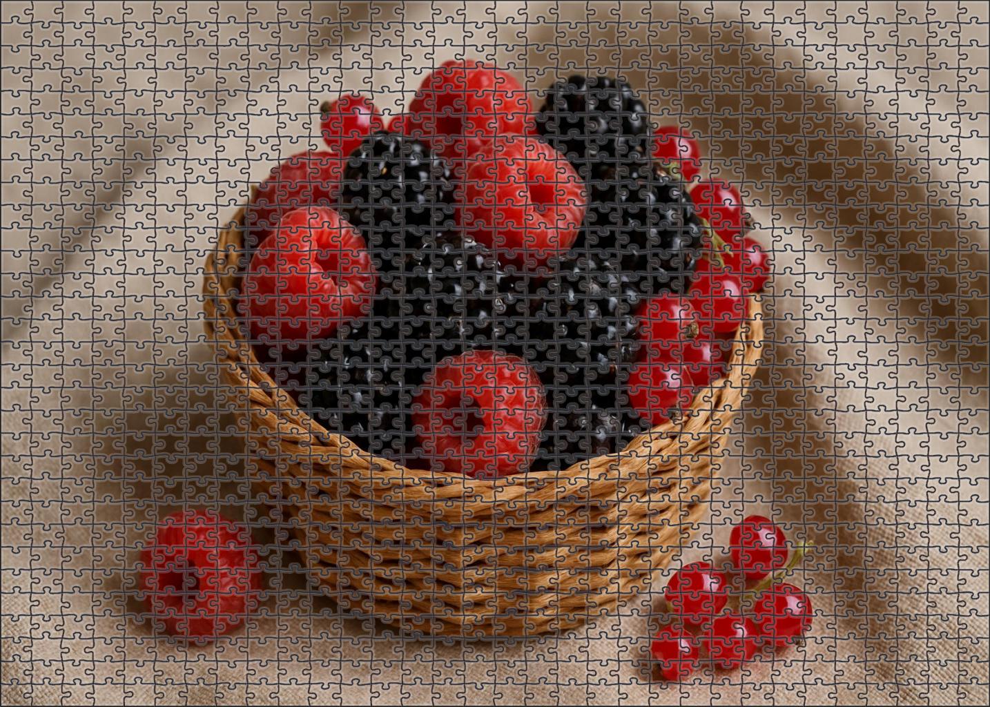 Rustic Berry Basket Fresh Raspberries Blackberries And Currants Mini Puzzle