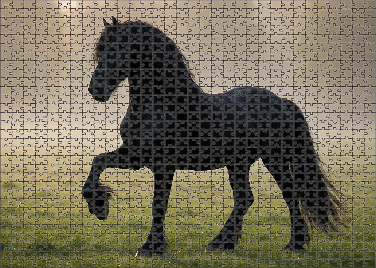 Shadowbrook Nightfall Sleek Black Friesian Stallion With Majestic Presence 200 Piece Puzzle