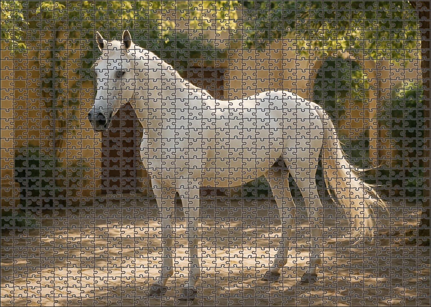 Pearl Frost Elegant White Mare With Poised Carriage Puzzle For Adults