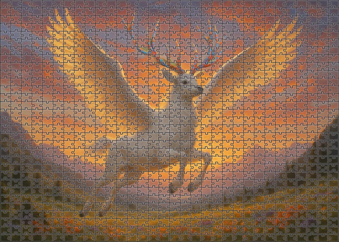 Luminaur Glider Radiant Stag With Prismatic Antlers And Feathered Wings Large Format Puzzle