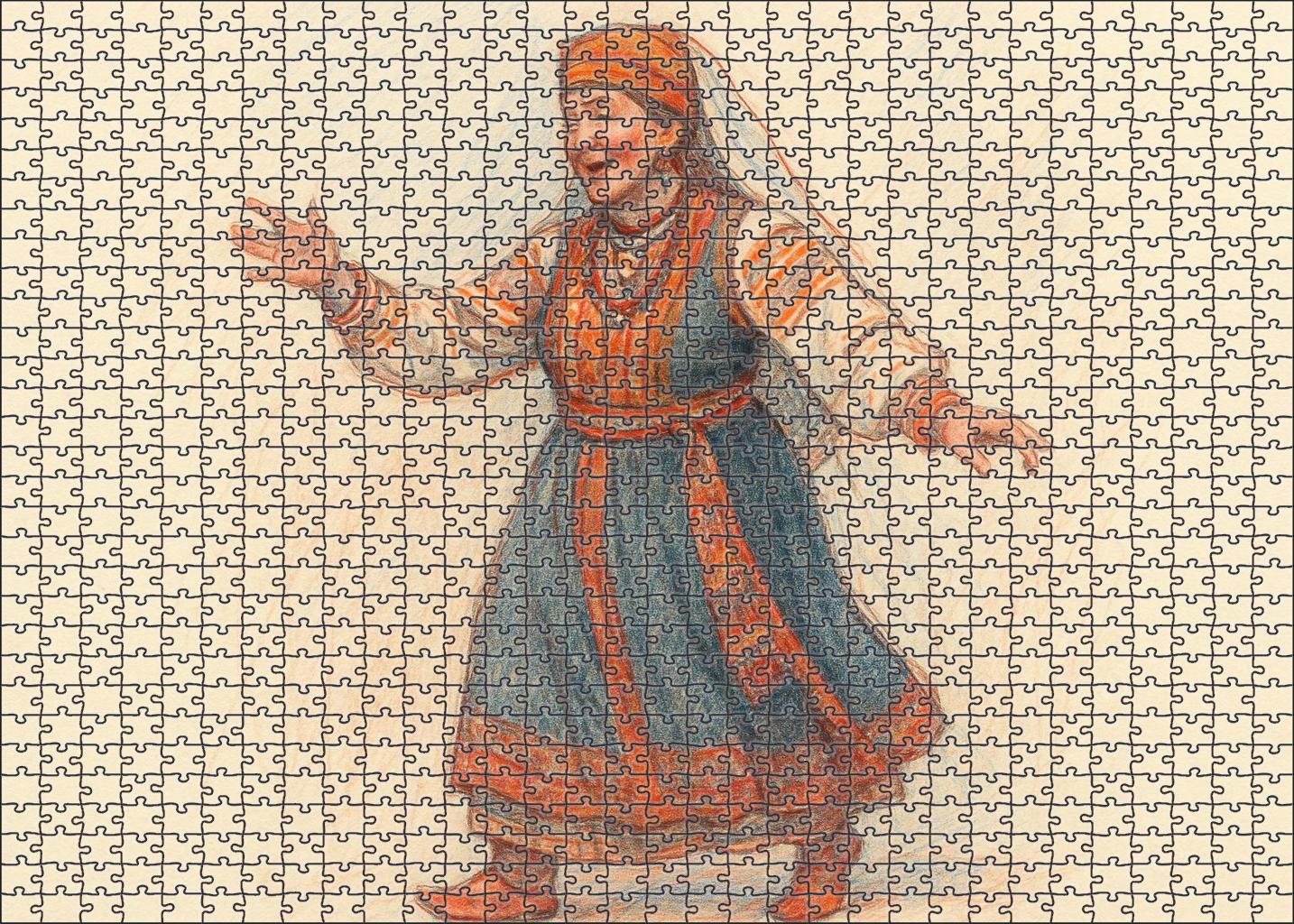 Cultural Festival Figure Study Contour Line Drawing In Colored Pencil Puzzle For Kids