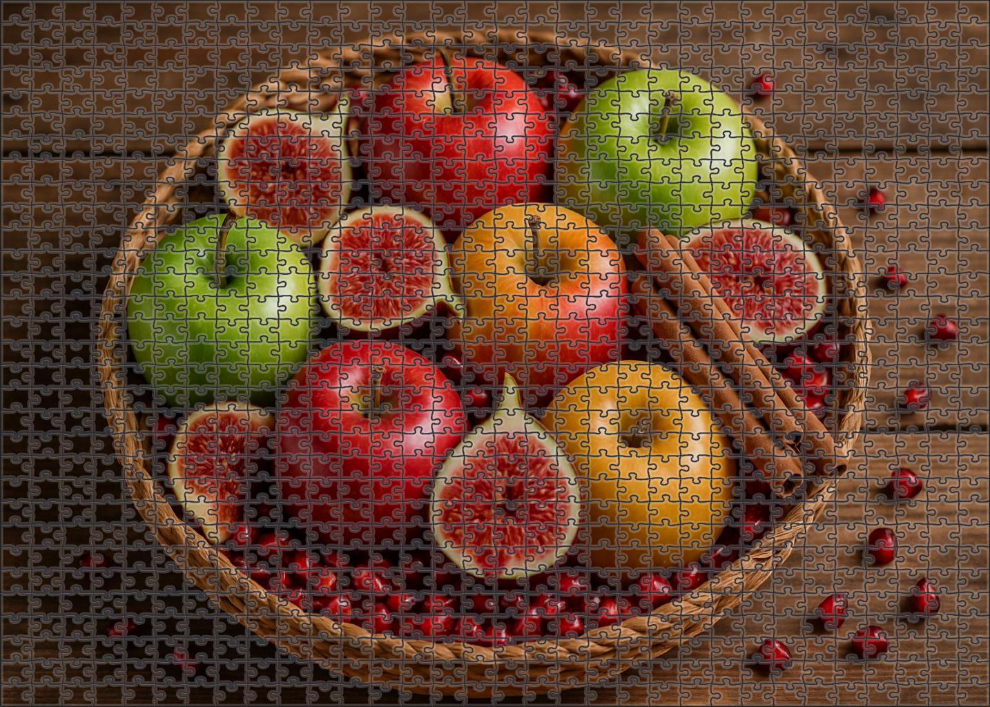 Autumn Gem Basket Assorted Apples Figs And Pomegranate Seeds 20 Piece Puzzle