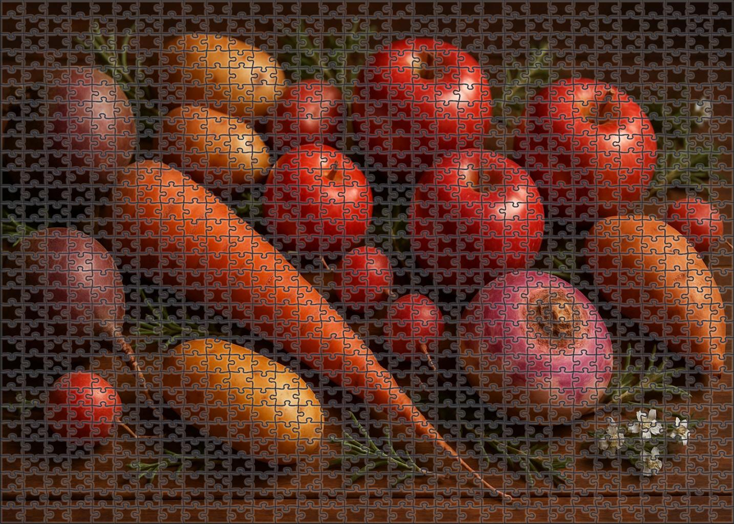 Harvest Bounty Rustic Table Display Of Root Vegetables And Apples With Floral Accents Premium Puzzle Pieces