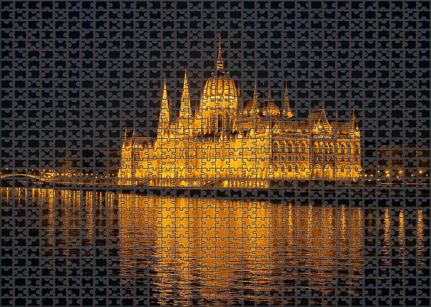 Budapest Danube Skyline Historic Palaces And Parliament Building Illuminated Along The River Easy Puzzles