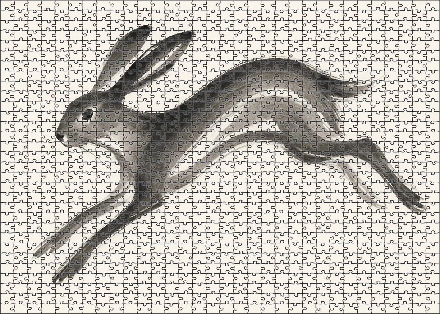 Expressive Animal Gesture Loose Ink Brush Drawing Of Leaping Hare Family Puzzles