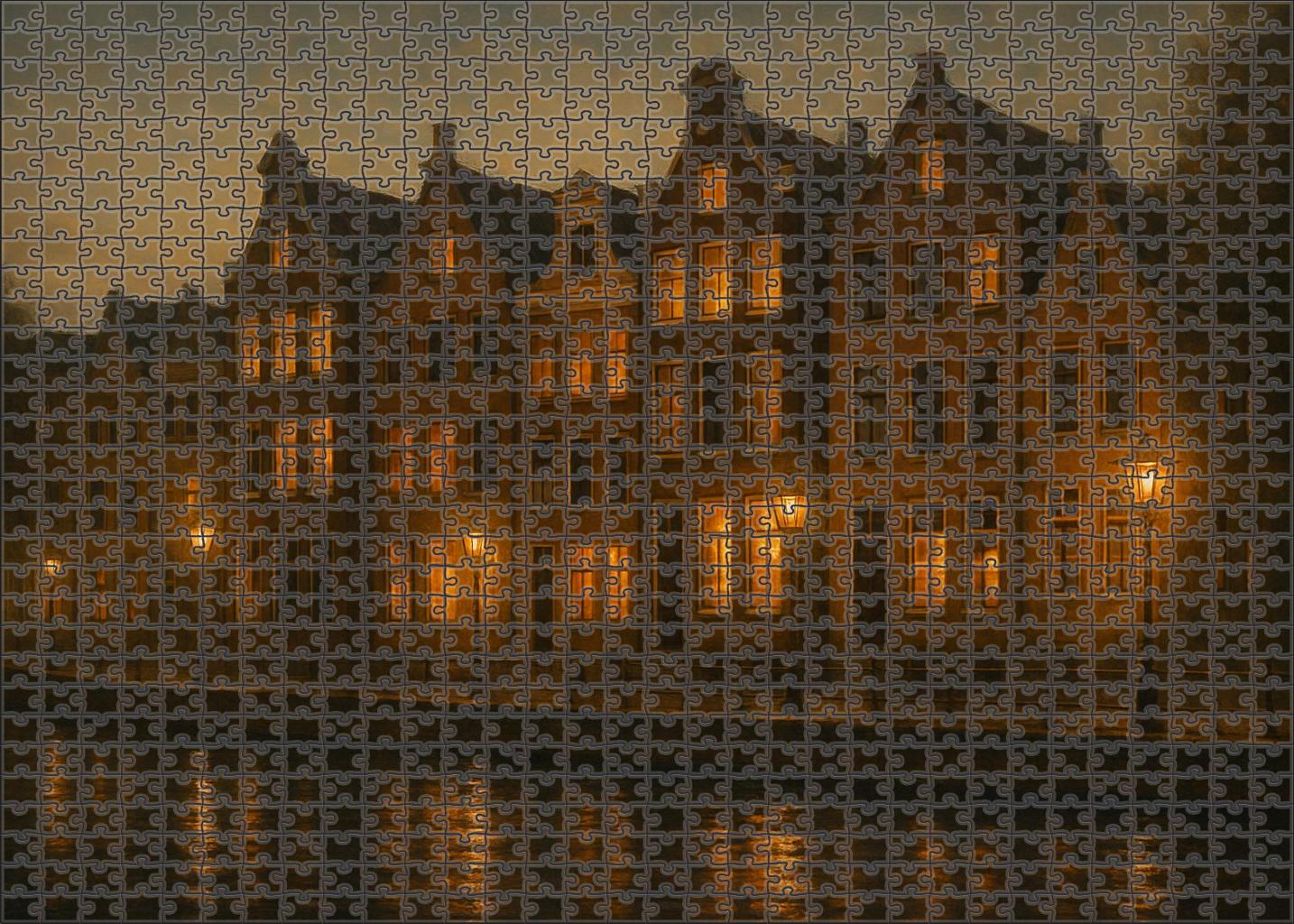 Amsterdam Canal Belt Skyline Historic Gabled Facades And Modern Low-rise Complements Along Iconic Waterways Puzzle Challenge