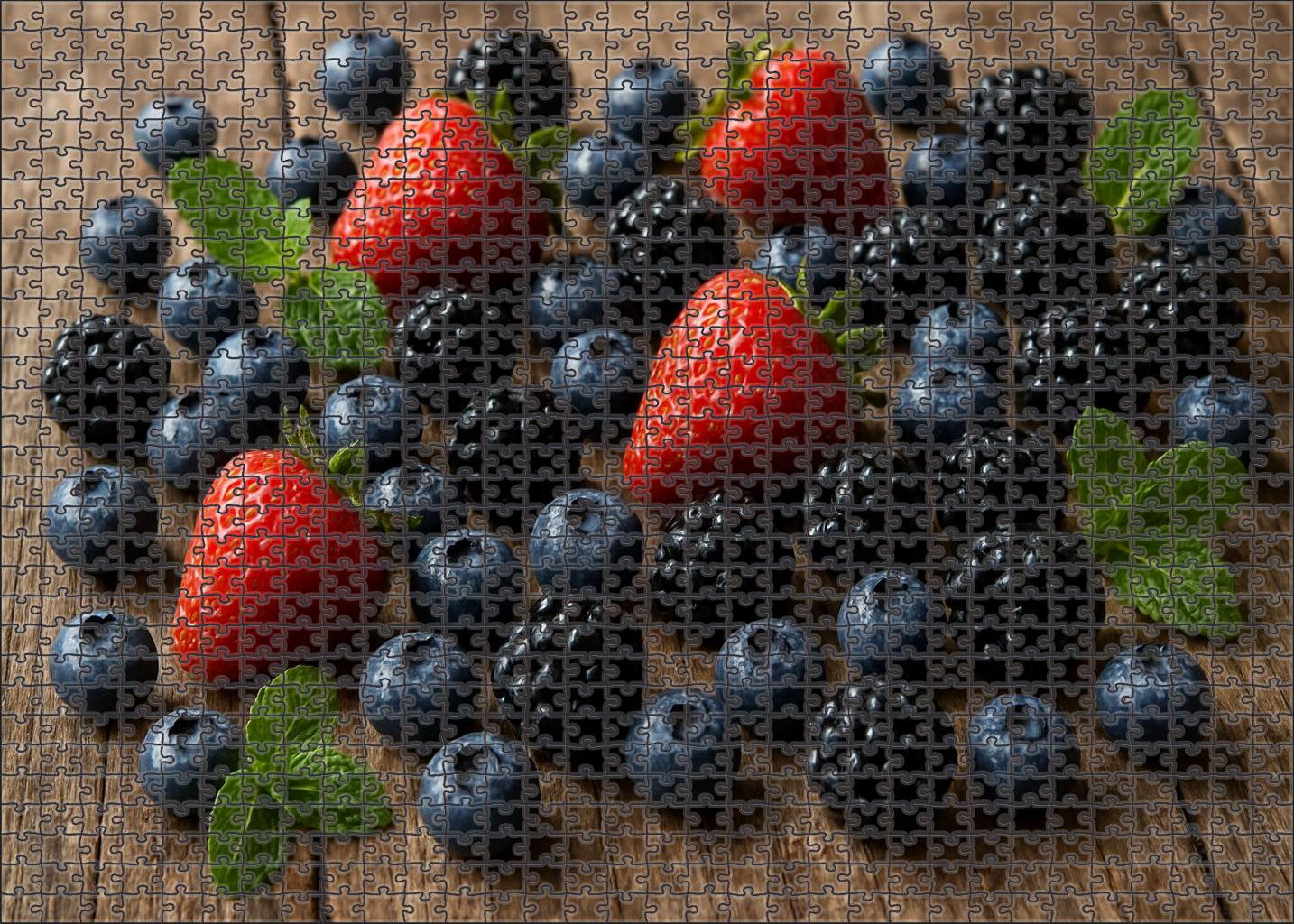 Berry Cascade Flowing Display Of Strawberries Blueberries And Blackberries Mini Puzzle