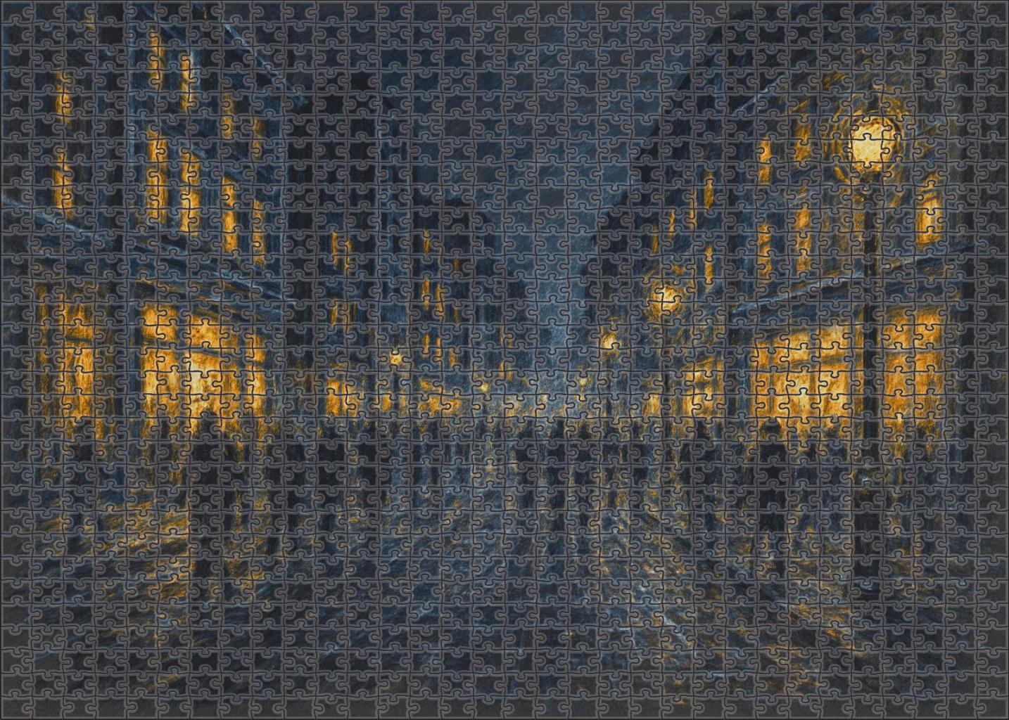 Urban Nightscape Sketch Charcoal And White Chalk On Toned Paper Puzzle Challenge