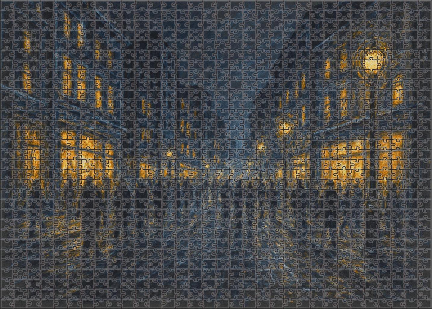 Urban Nightscape Sketch Charcoal And White Chalk On Toned Paper Puzzle Challenge