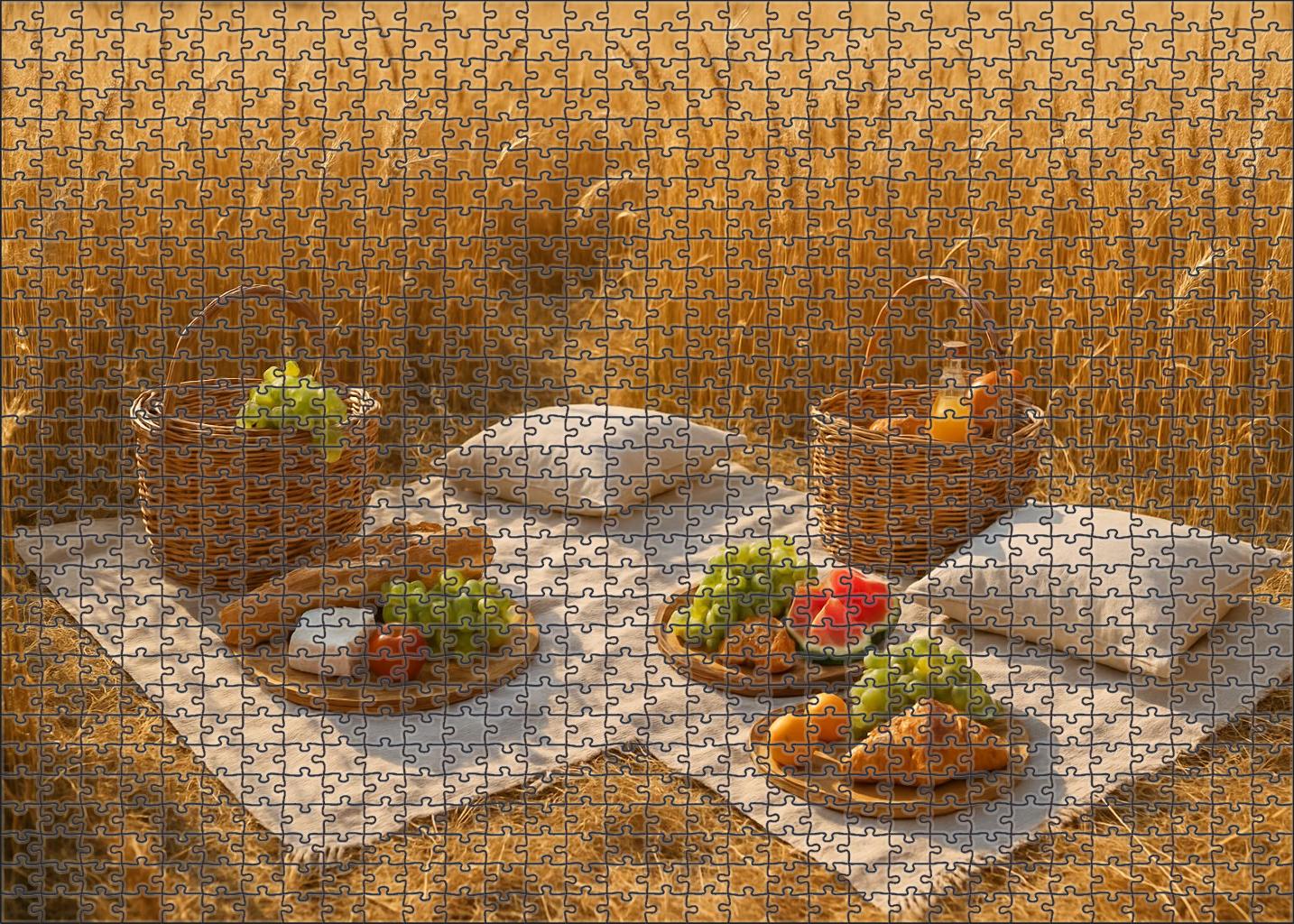 Golden Wheat Fields Picnic Baskets And Sunlit Silhouettes Puzzle Fun