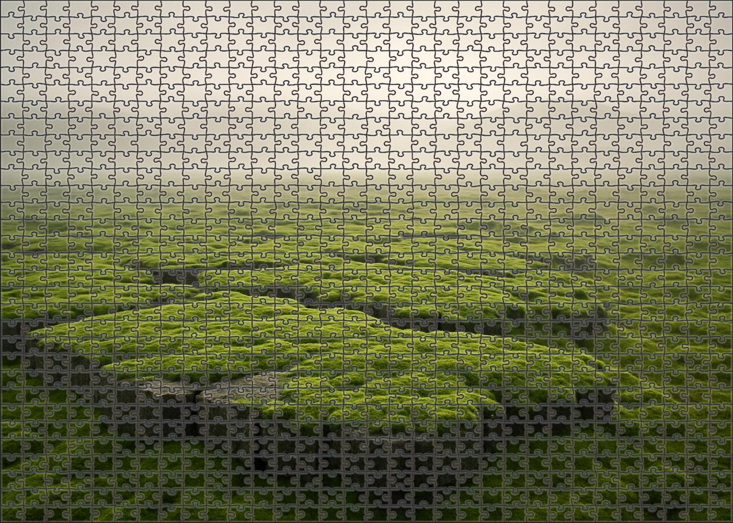 Moss-covered Basalt Plateau At Misty Dawn Mini Puzzle