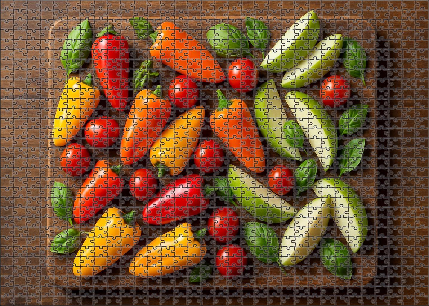Vibrant Vegetable And Fruit Fusion Colorful Peppers Cherry Tomatoes And Apples Mini Puzzle