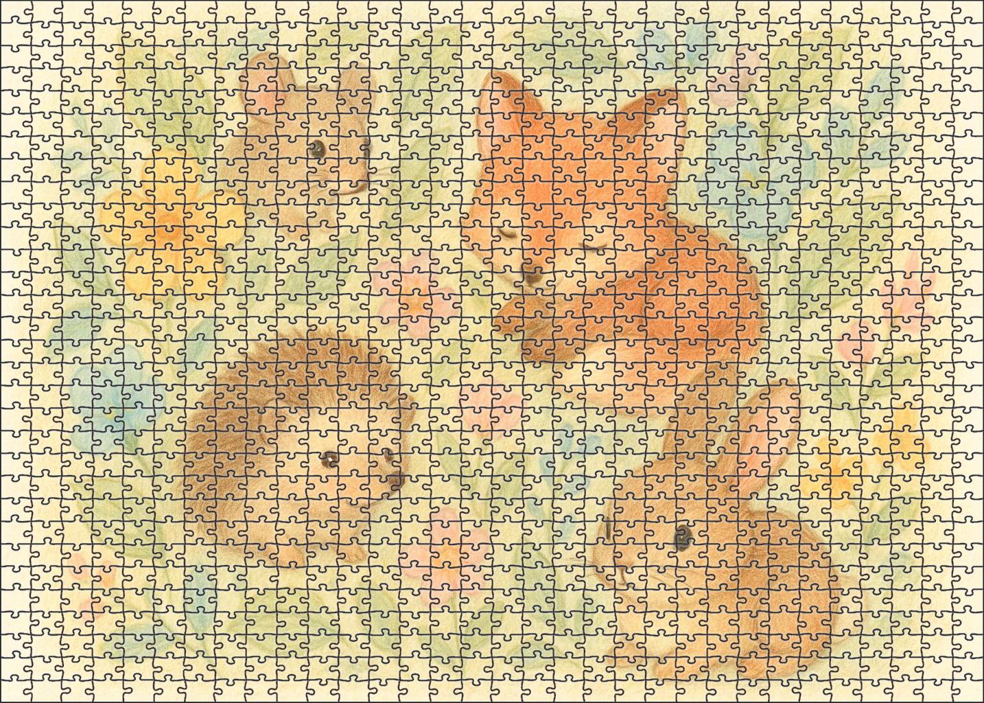 Enchanted Woodland Creatures Whimsical Colored Pencil Sketch Large Format Puzzle