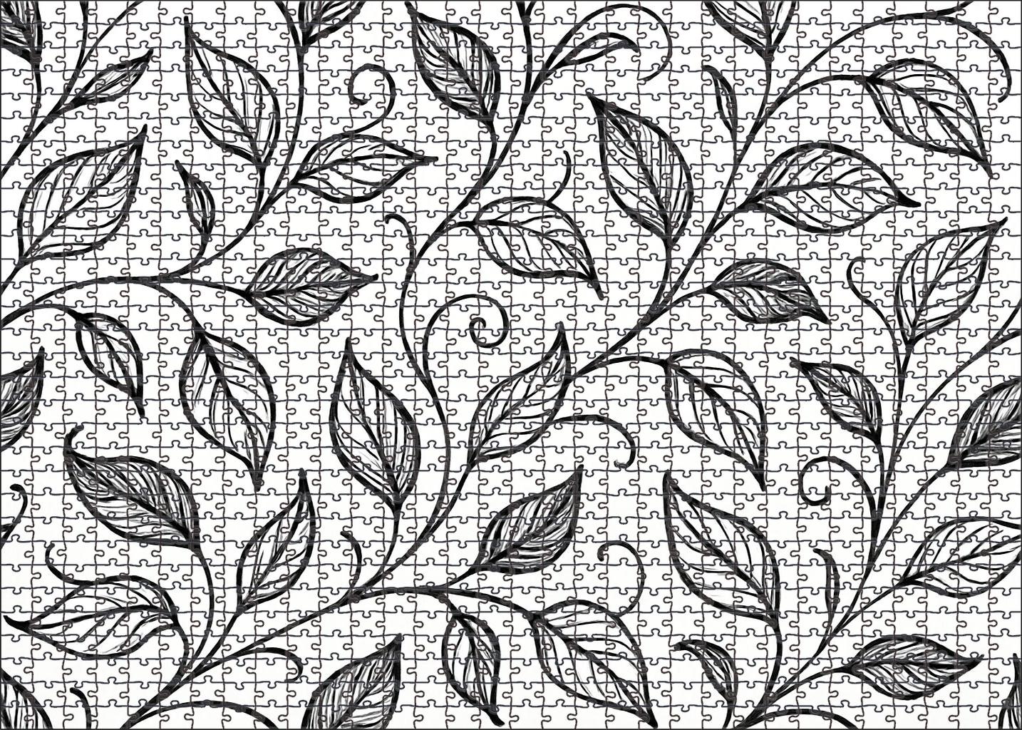Abstract Botanical Line Art Minimalist Pen Drawing Of Stylized Leaves And Vines Large Format Puzzle