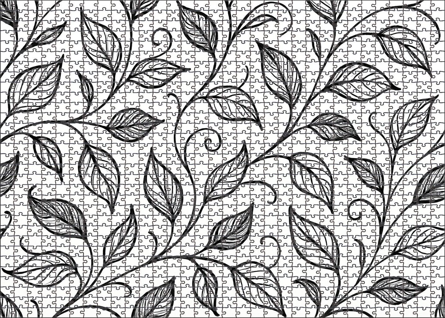 Abstract Botanical Line Art Minimalist Pen Drawing Of Stylized Leaves And Vines Large Format Puzzle