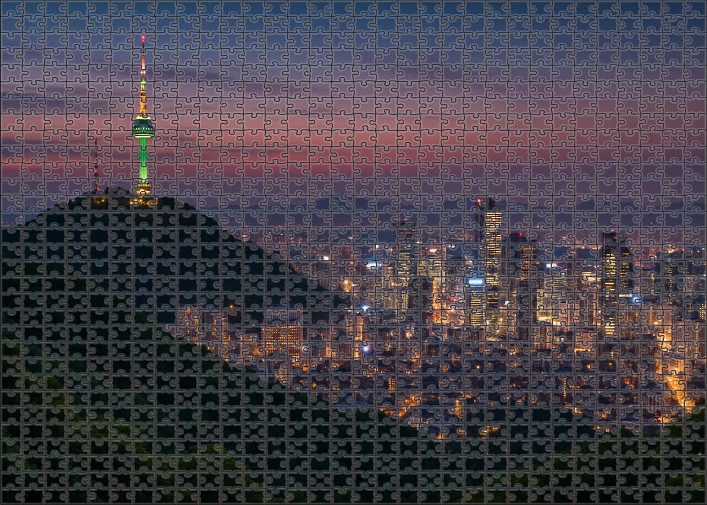 Seoul Namsan Skyline Dominated By N Seoul Tower And A Diverse Array Of Urban High-rises Blending History And Technology Puzzle For Kids