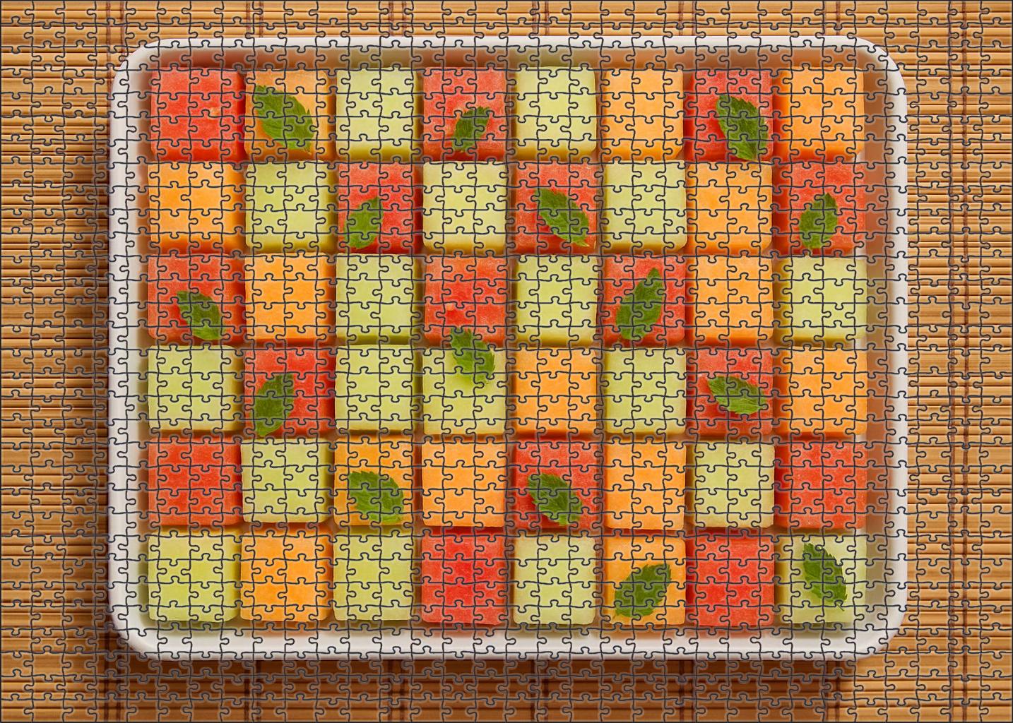Melon Mosaic Cubed Watermelon Honeydew And Cantaloupe With Mint 20 Piece Puzzle