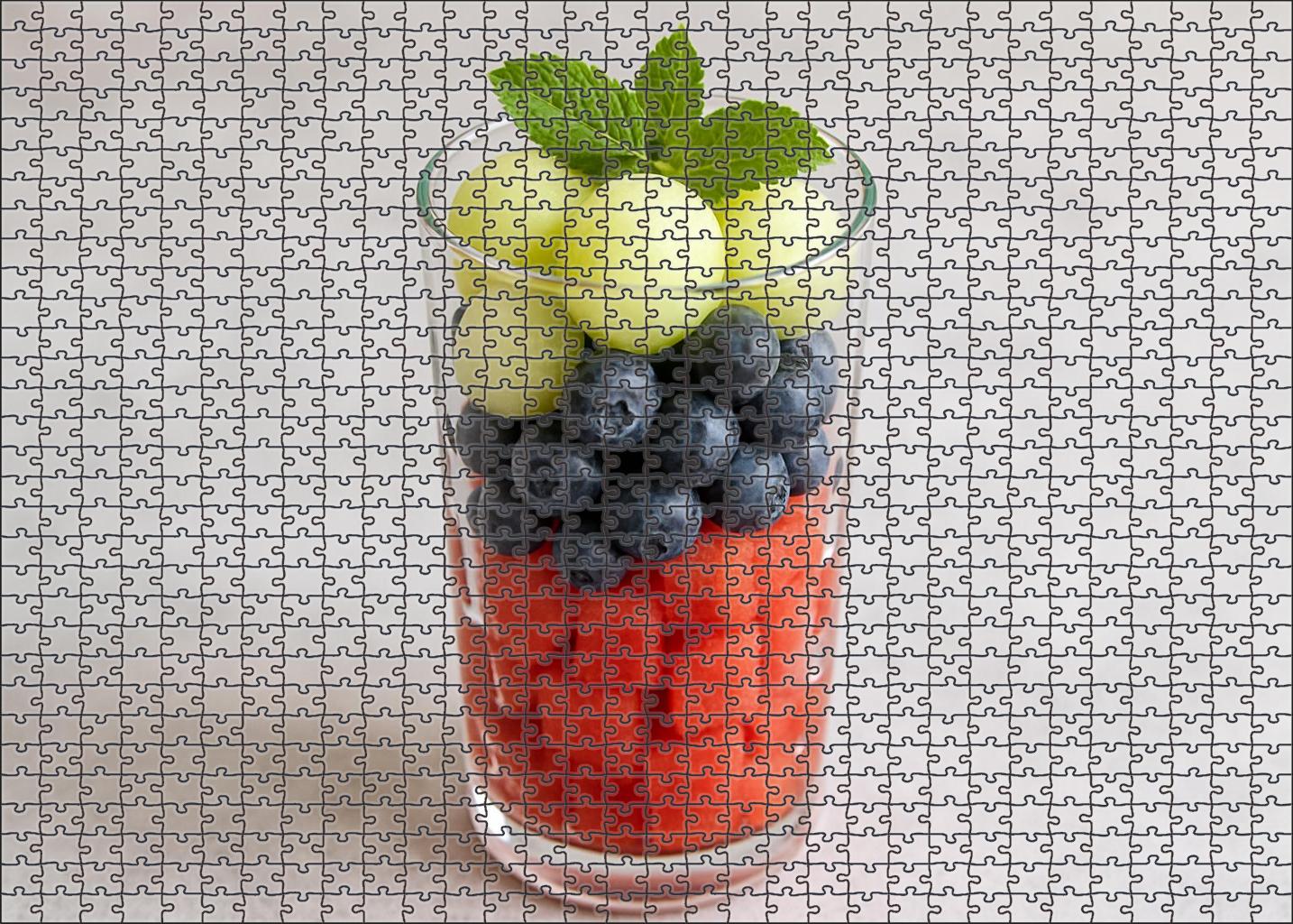 Sunset Melon And Berry Parfait Layered Fruits In Clear Glass Mini Puzzle