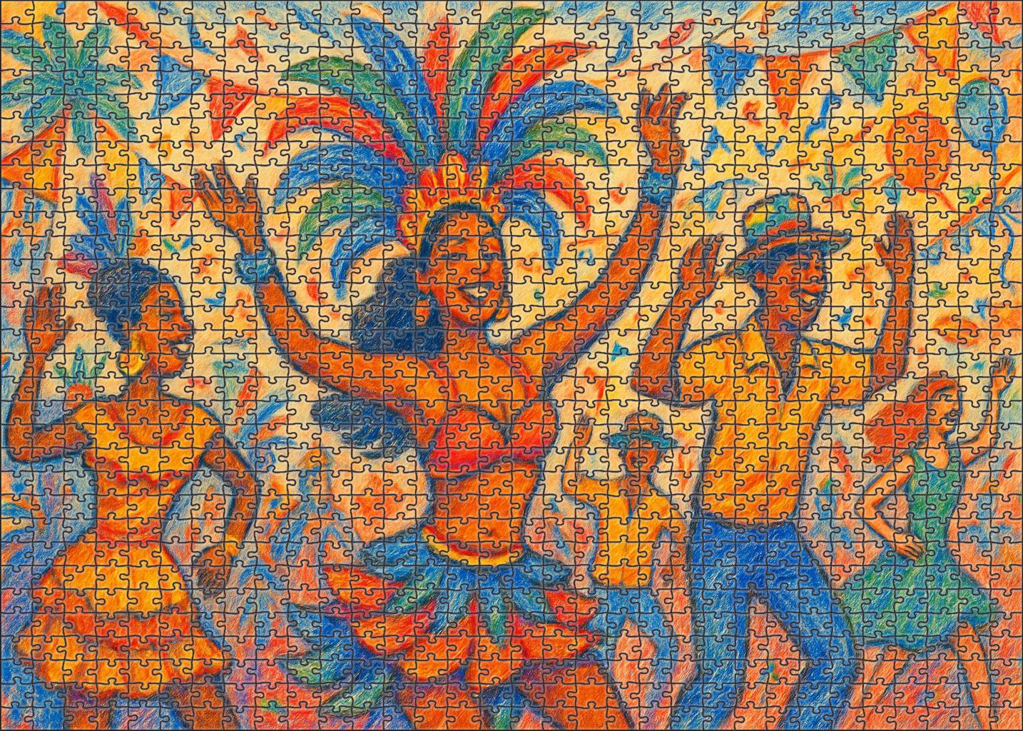 Vibrant Carnival Scene Mixed Ink And Colored Pencil Illustration Custom Jigsaw Puzzle