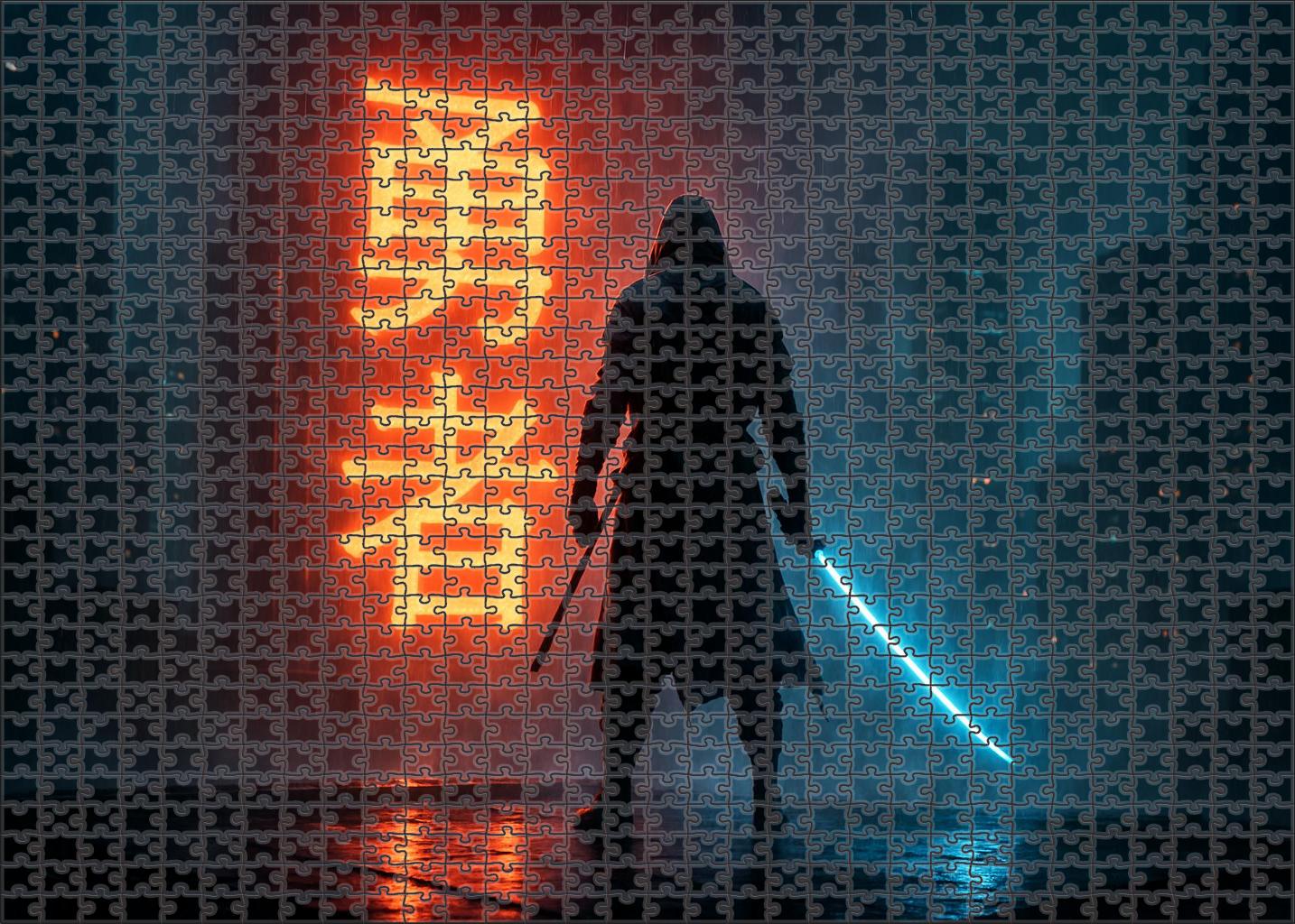 Mystic Cyber Samurai Neon-infused Futuristic Warrior 50 Piece Puzzle