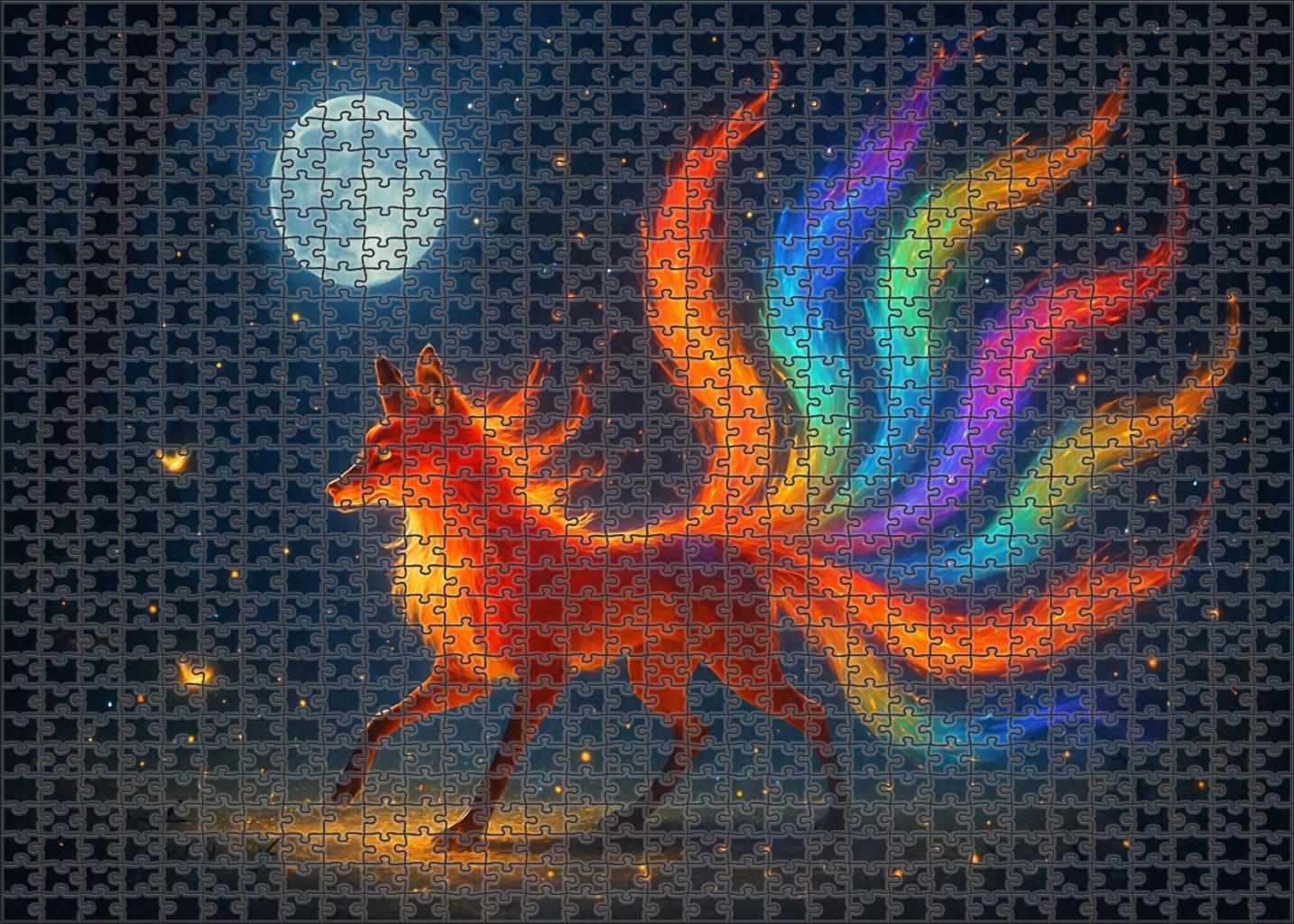 Celestial Foxfire Star-blessed Flame Spirit With Nine Tails Premium Puzzle Pieces