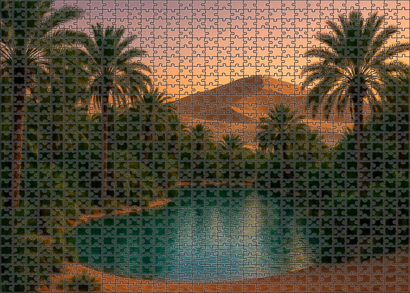 Oasis Glow Verdant Haven Amidst Golden Sands Puzzle Challenge
