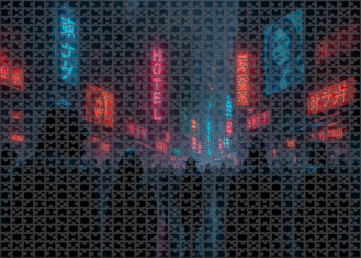 Dystopian Tech Noir Urban Decay With Cybernetic Edge Premium Puzzle Pieces
