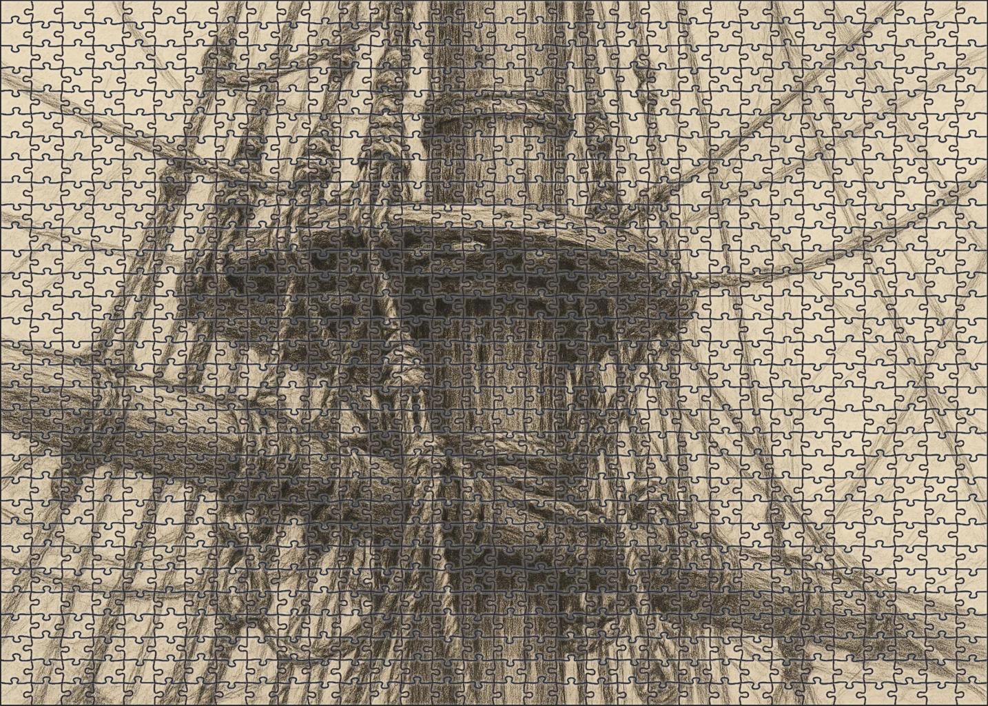 Historic Maritime Rigging Detailed Pencil Study Of Sailboat Mast And Lines Puzzle Collection