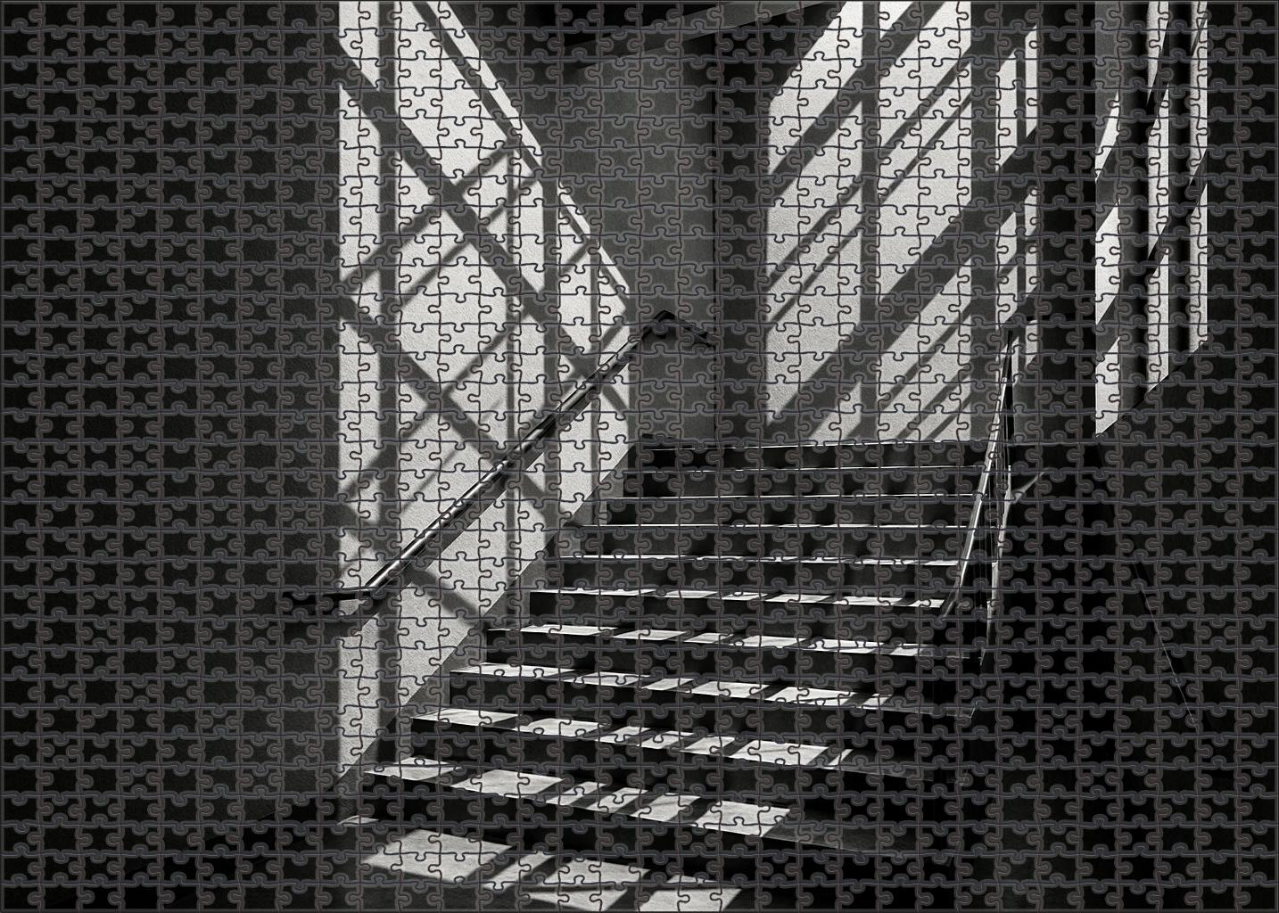 Architectural Stairwell Study Technical Ink Drawing With Crosshatch Shadows 20 Piece Puzzle