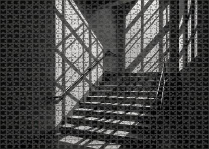 Architectural Stairwell Study Technical Ink Drawing With Crosshatch Shadows 20 Piece Puzzle