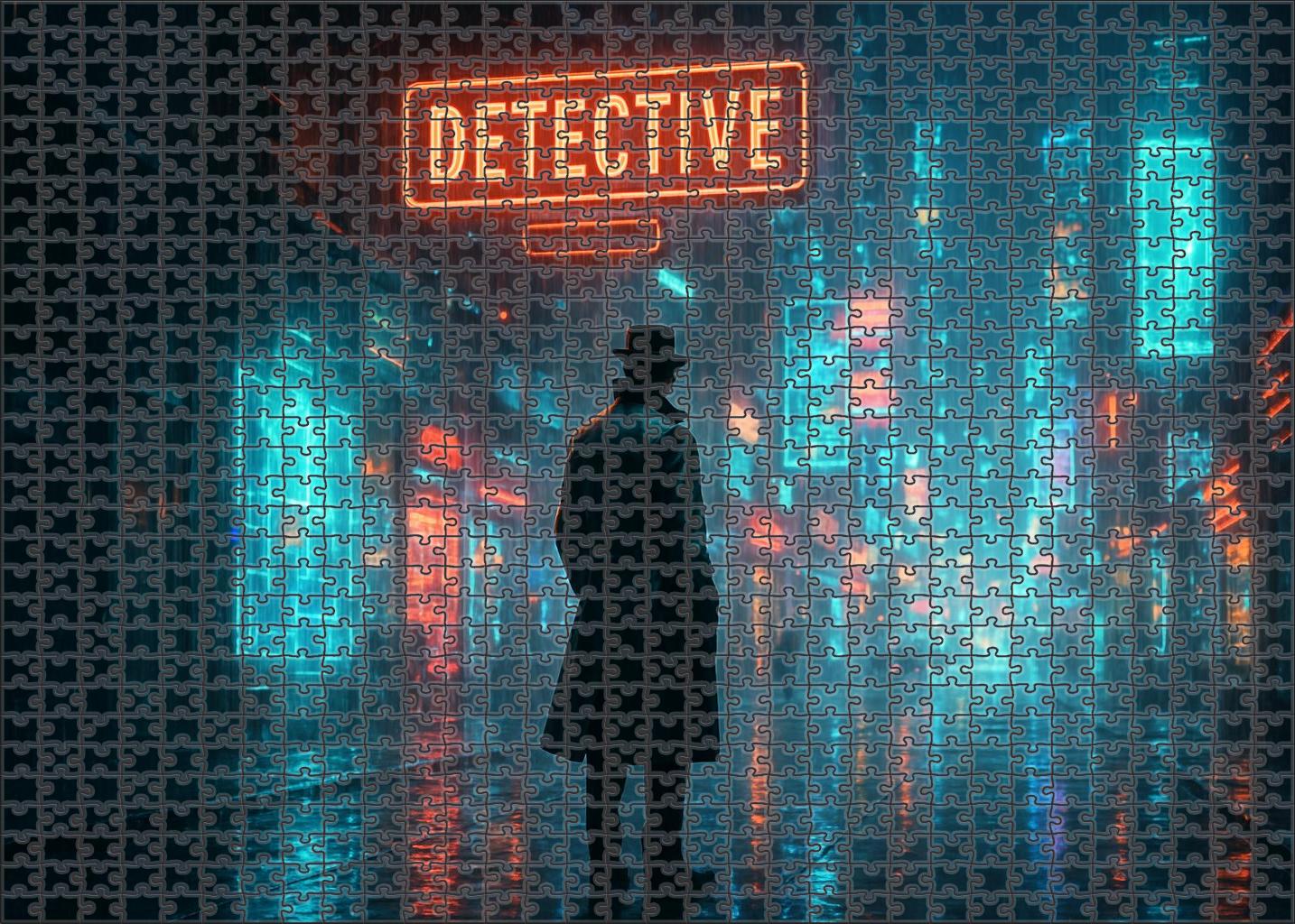 Synthwave Noir Retro Futurism Meets Moody Detective Tales 50 Piece Puzzle
