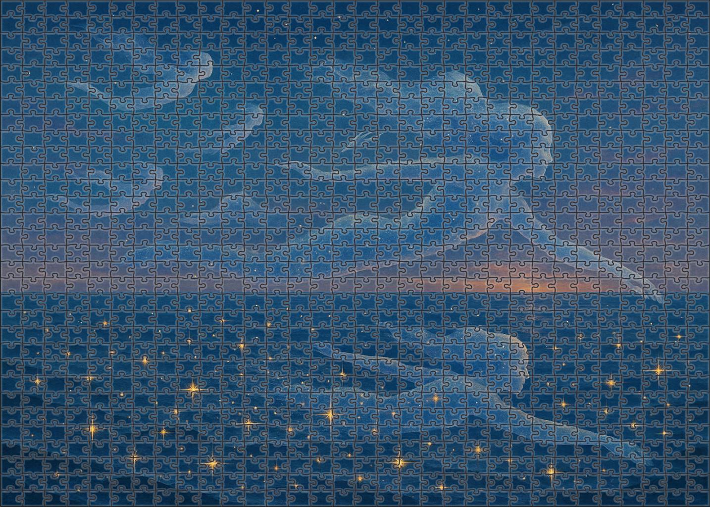 Celestial Swimmer Stars Diving Into Liquid Twilight Puzzle For Adults