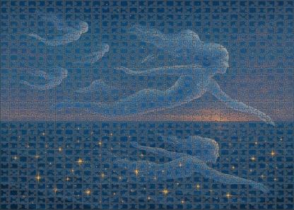 Celestial Swimmer Stars Diving Into Liquid Twilight Puzzle For Adults