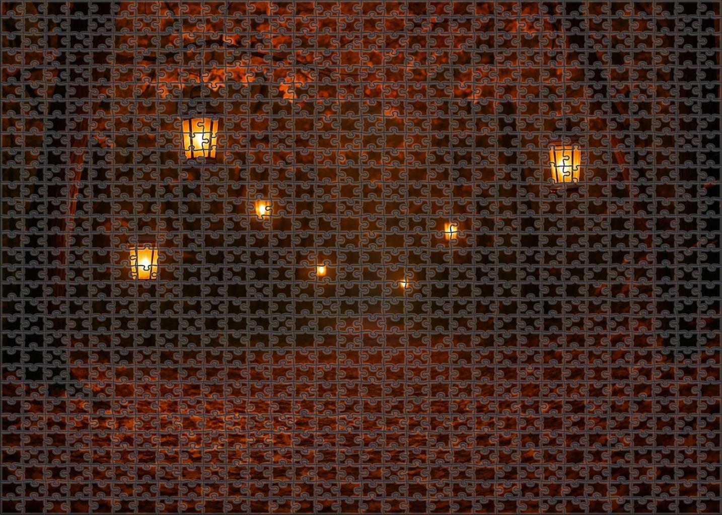 Early Autumn Festival Pathway Leaf Litter And Lanterns 100 Piece Puzzle