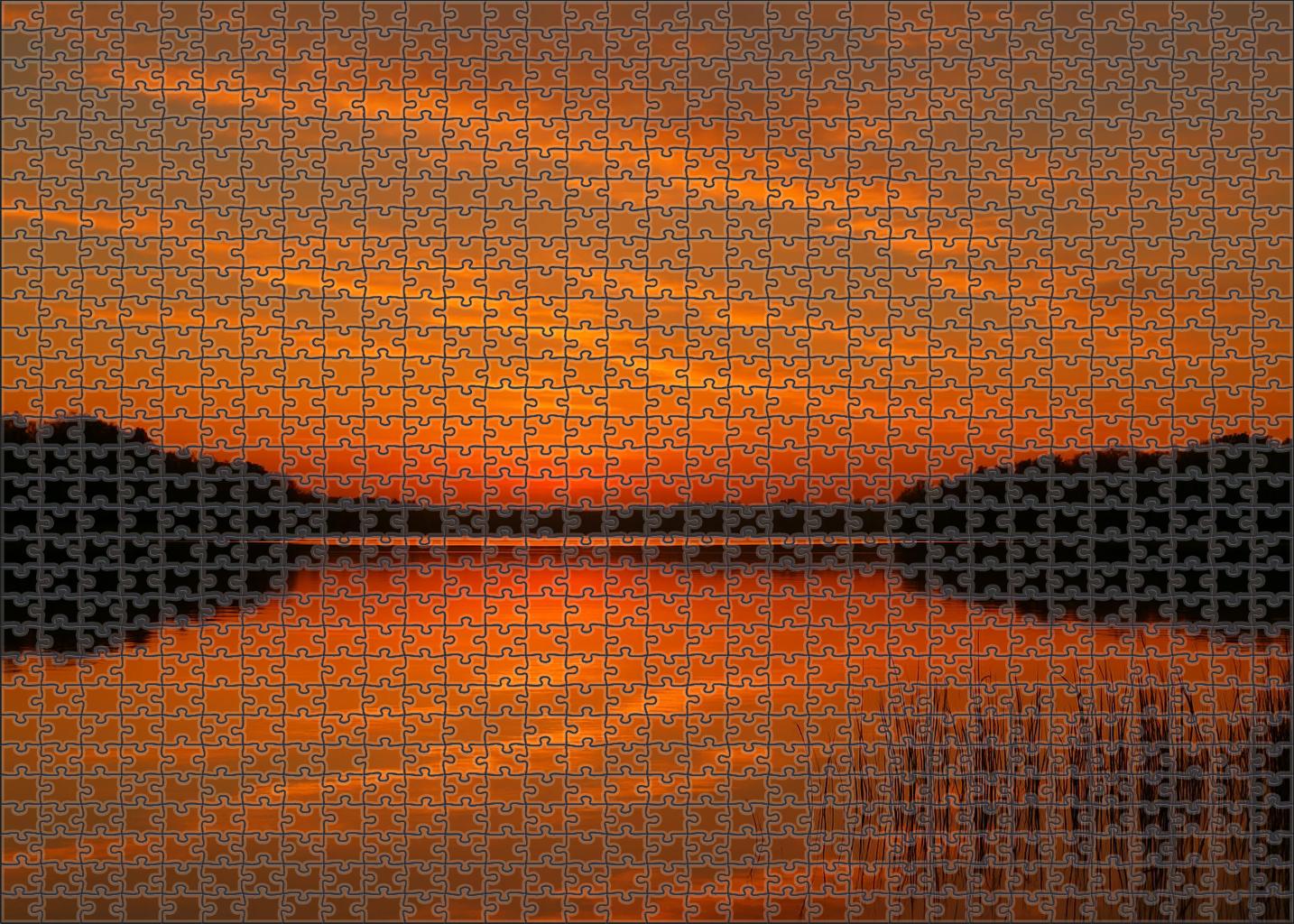 Amber Glow Over Still Waters Premium Puzzle Pieces