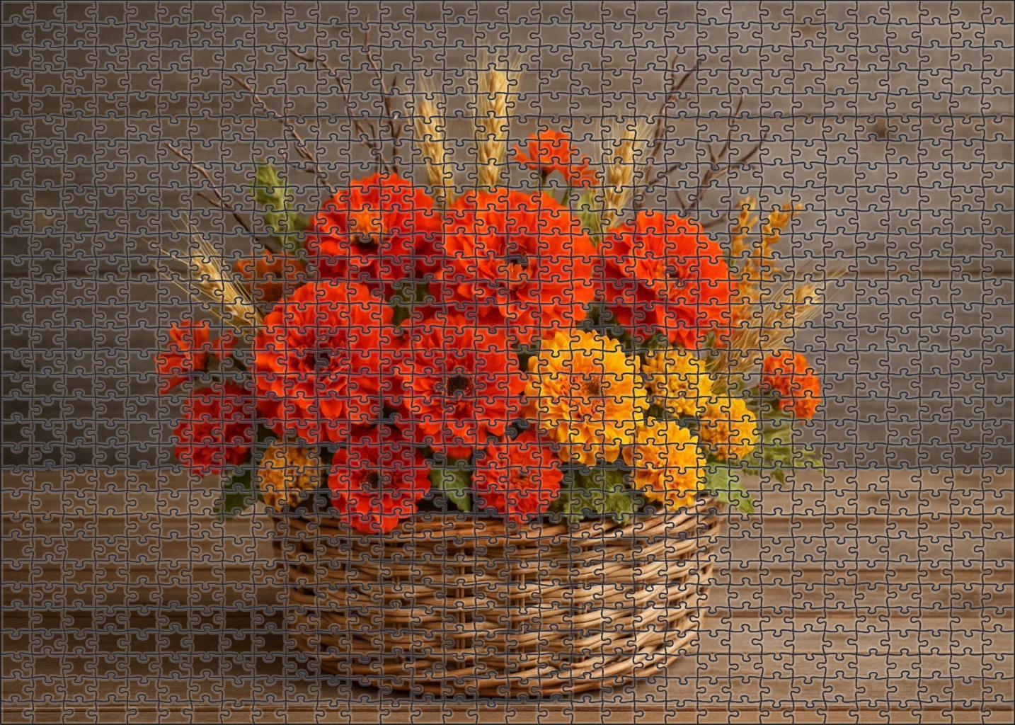 Rustic Autumn Harvest Basket Warm Orange Deep Red And Earthy Tones Family Puzzles