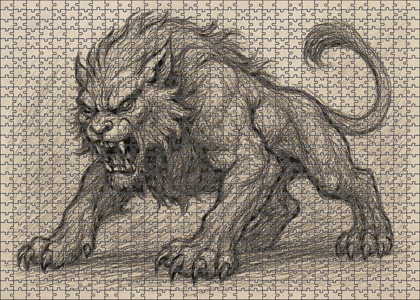 Mythical Beast Concept Sketch Energetic Graphite And Ink Overlay Puzzle Challenge
